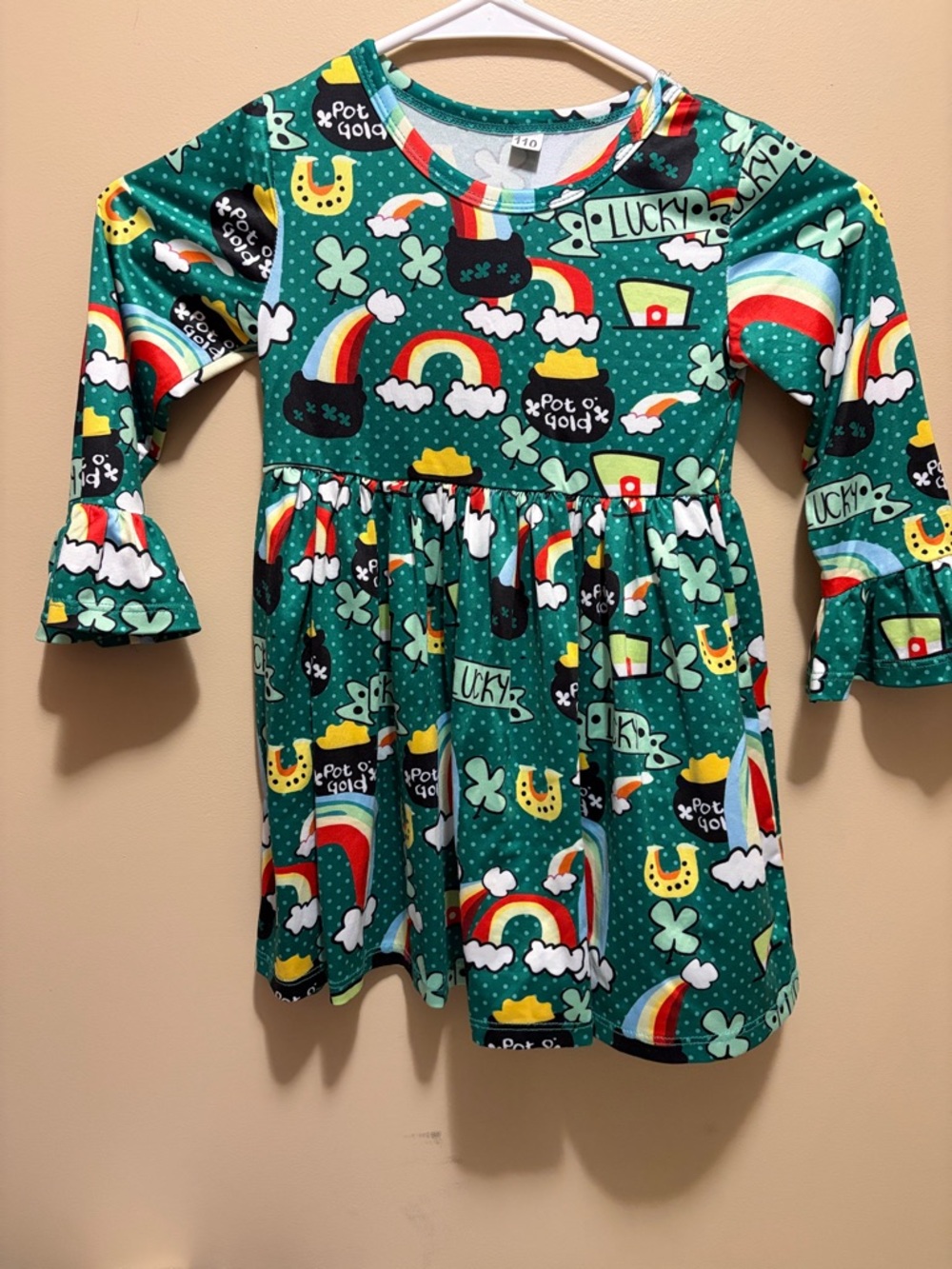 LuLaRoe Green Rainbow & Shamrock Kids Dress